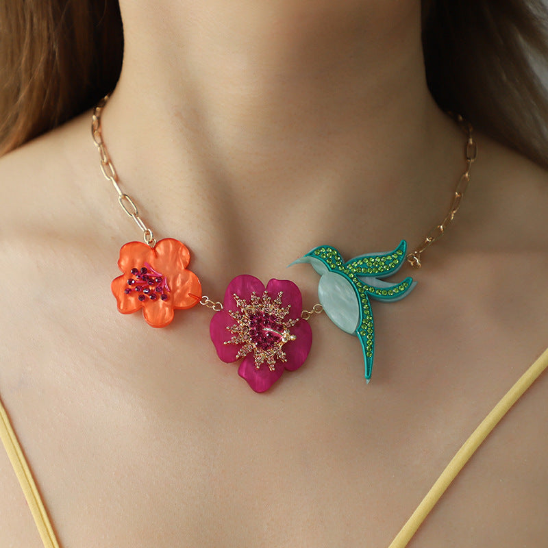 Wholesale Acrylic Flower Bird Alloy Necklace